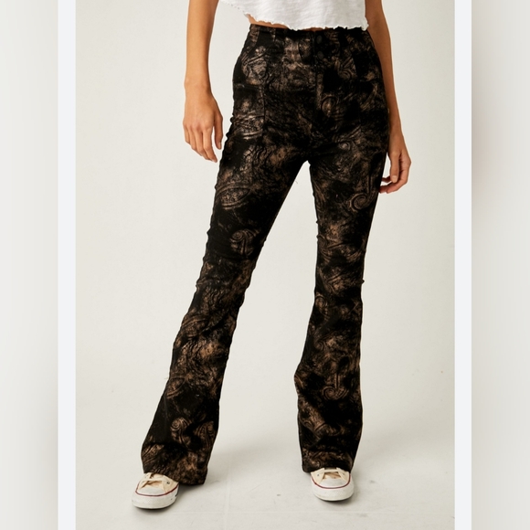 Free People Denim - Free People Jayde Metallic Detail Flared Jeans In Black